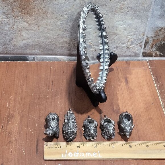 Vintage Ganz Miniature Pewter Noahs Ark Bear Lion Elephant Figures on Mirror Bas - Picture 7 of 13